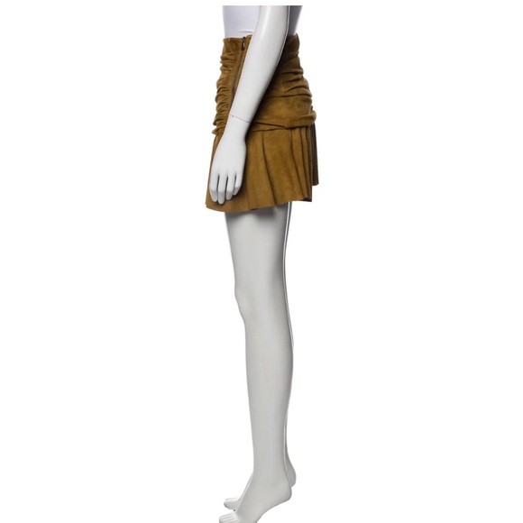 Veronica Beard XS Suede Skirt Short Gathered Brown Leather Mini NWT - Picture 5 of 11